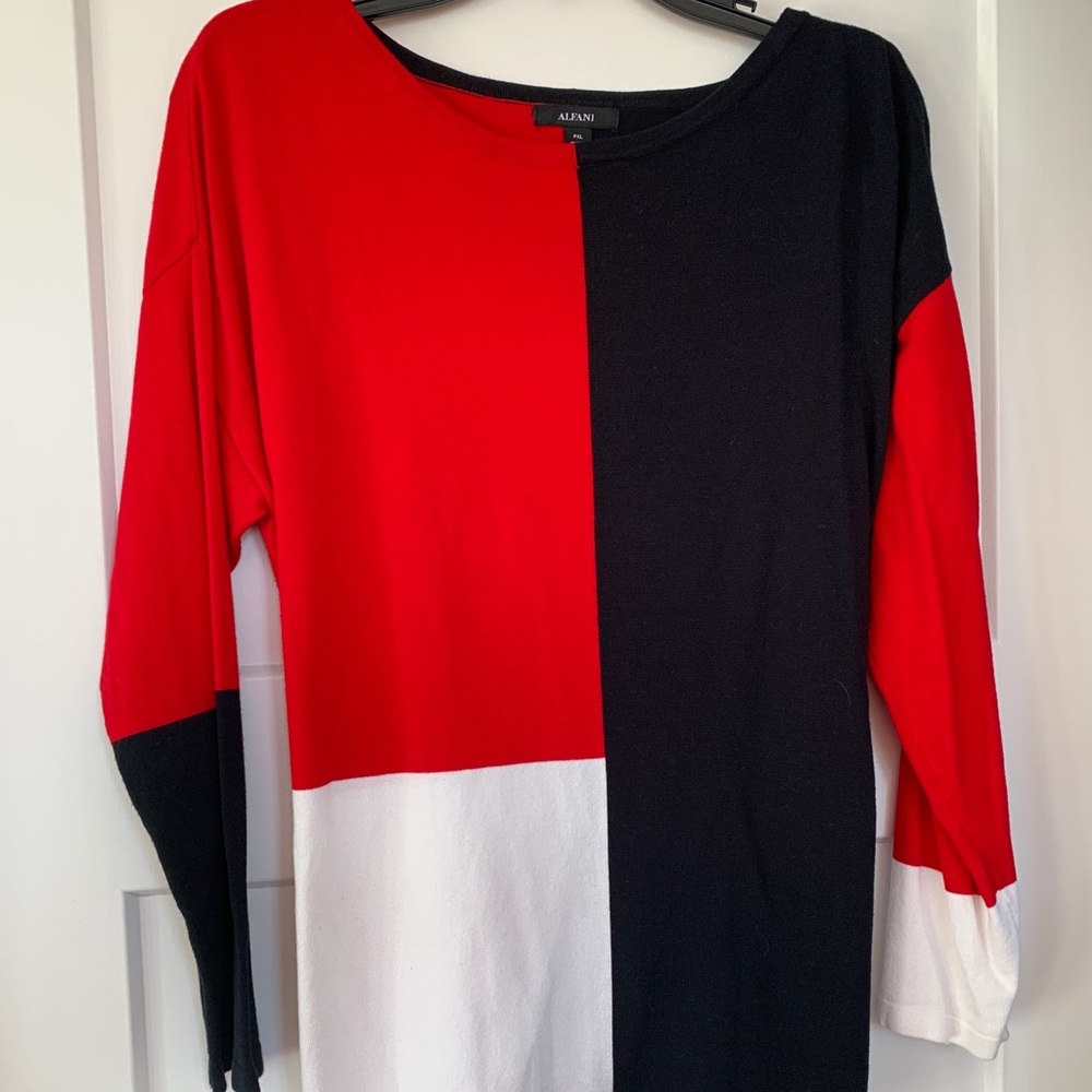 Alfani color blocked sweater red white black